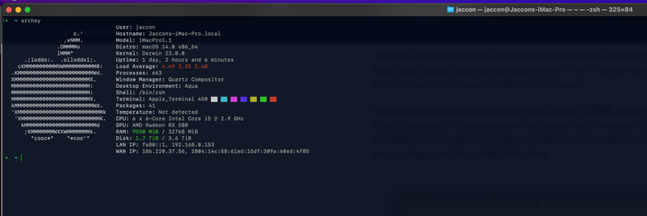 Archey carregando specs do seu Mac no terminal