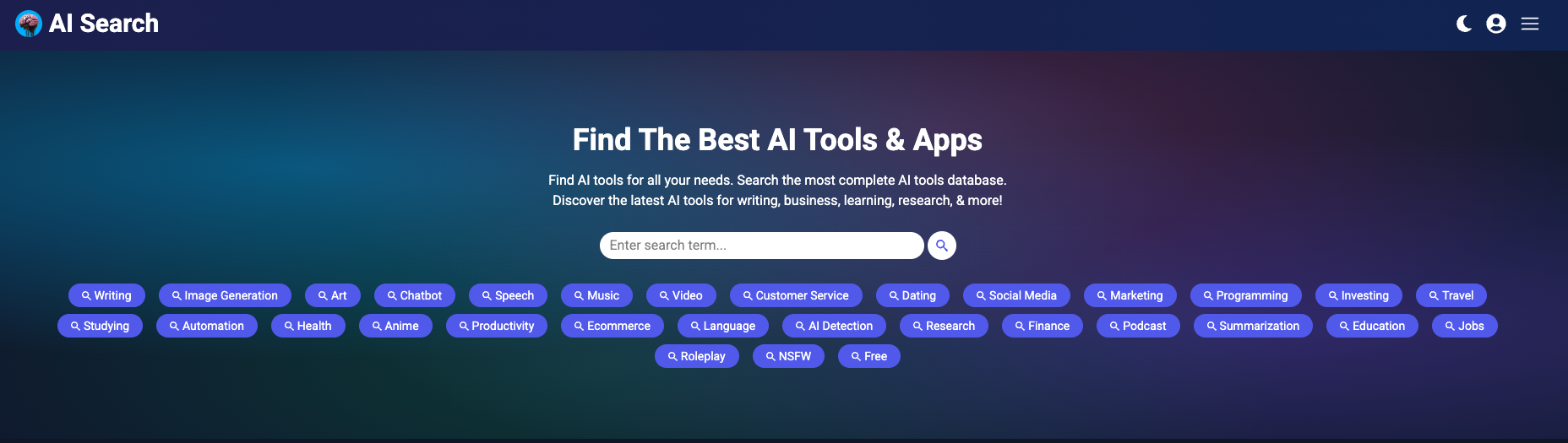 AI Search – um site com uma coletânea de sites e ferramentas de AI dos mais variados tipos e objetivos